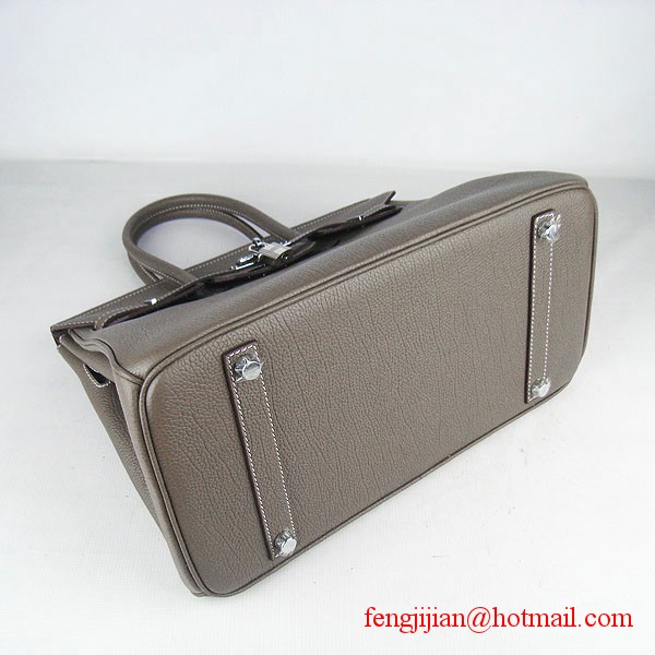 Hermes Birkin 35cm Tendon Veins Leather Bag Khaki Silver Hardware